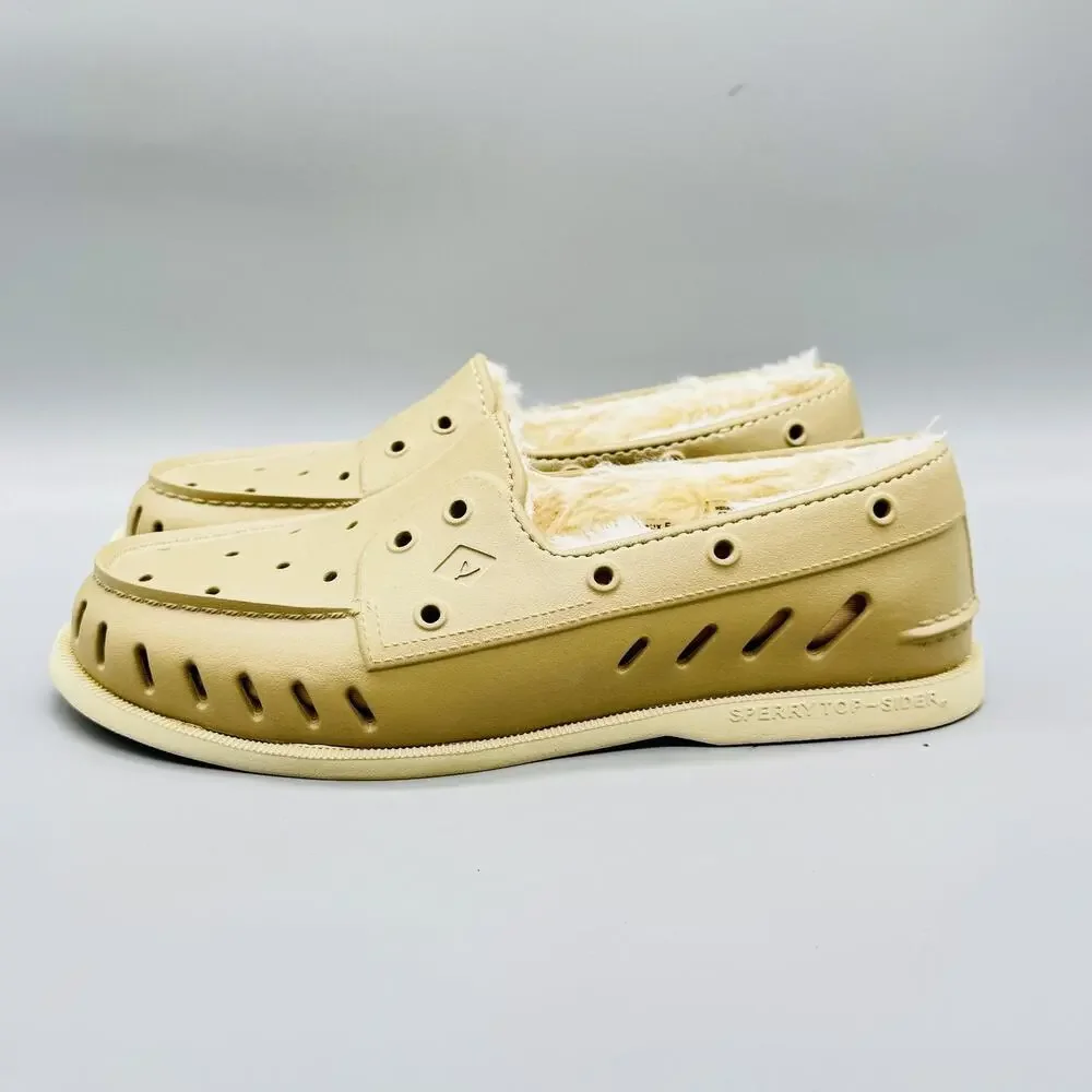Sperry Shoes Mens 9 Beige Faux Fur Lined Top Sider Boat Casual Comfort